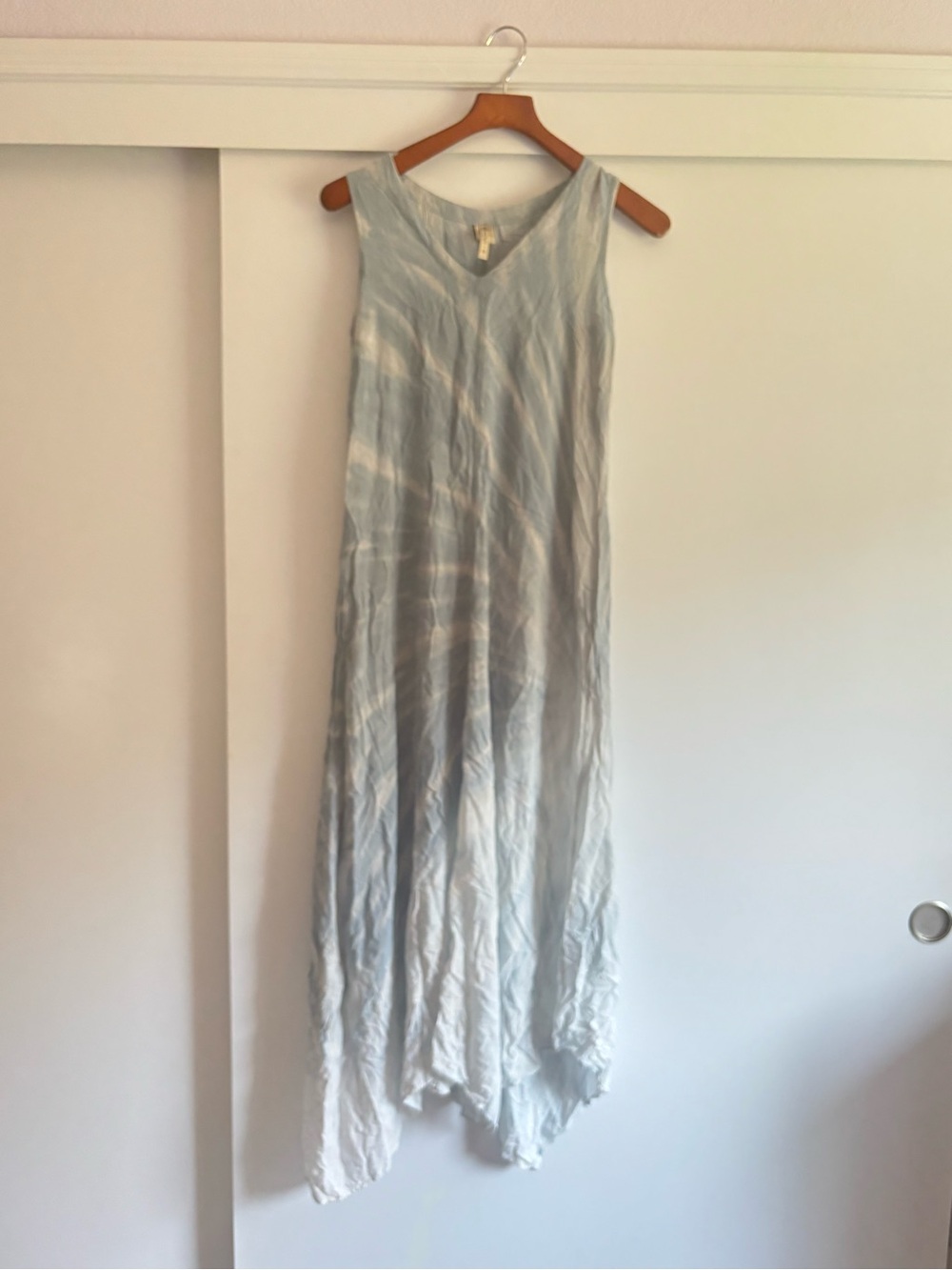 Light Blue and white tie dye Sleeveless V-Neck Maxi Dress